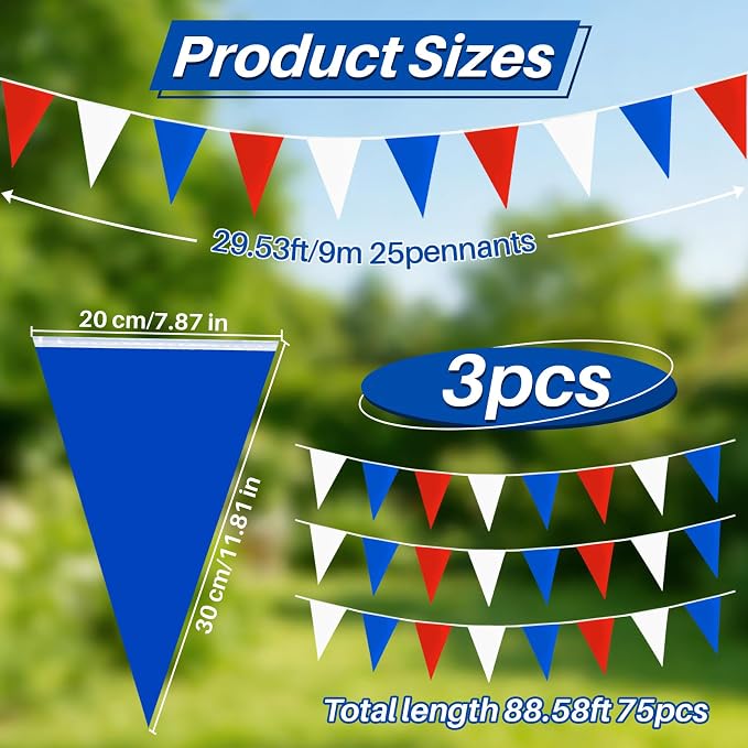 MAQIHAN 177FT Red White Blue Pennant Banner - Image 2