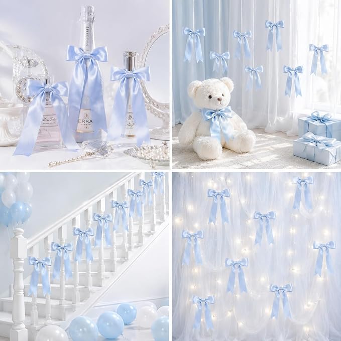 2 Strings Blue Bow Garland Banner Decorations - Image 9