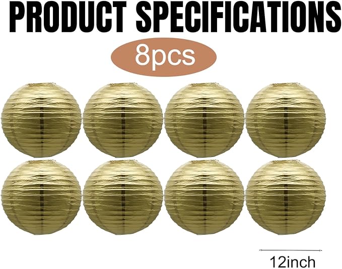 Gold Paper Lanterns Indoor Chinese Japanese Hanging Ceiling Lanterns 12 in | - Image 2