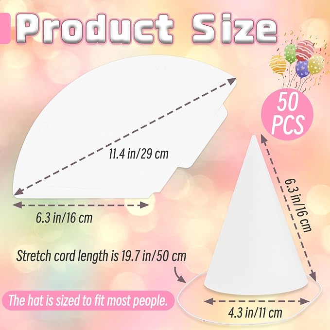 Woozettn 50 Pack White Paper Party Hats - Image 2