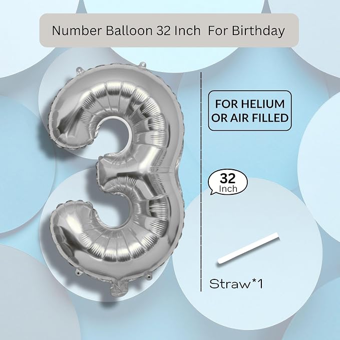Silver Number Balloon 3 Mylar Foil Balloons 32 inch - Image 8
