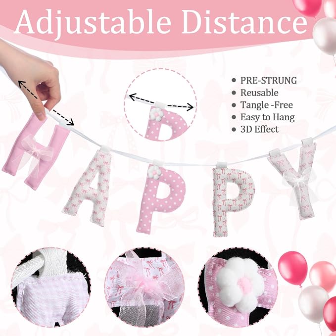 Pre-strung Happy Birthday Banner Sign Reusable Felt Happy Birthday Garland - Image 3