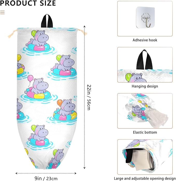Plastic Bag Holder Grocery Bags Organizer Dispenser Storage Hippopotamus Balloon - Image 3