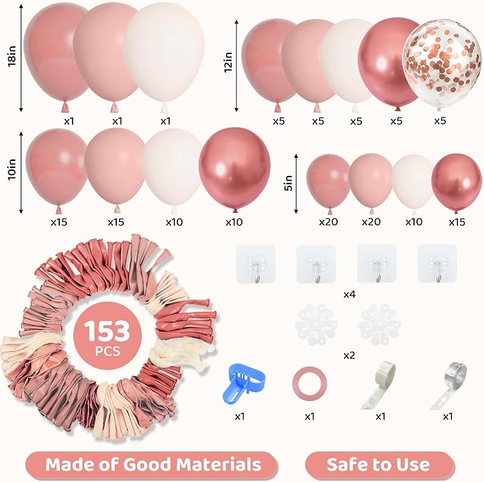Amandir 153pcs Dusty Pink Balloon Garland Arch Kit Different Sizes | 18 12 10 5 - Image 2