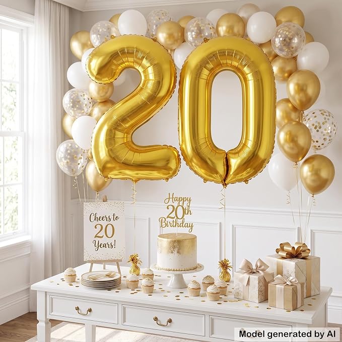 40 Inch Gold Number 20 Foil Balloon - Image 3