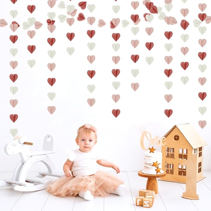 Rose-Gold Pink White Galentines-Decorations Heart Garland - 39Ft 3D Valentines - Image 6