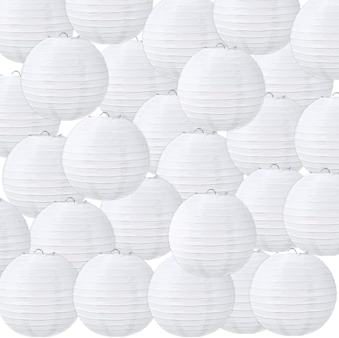 Treela 48 Pack White Chinese Japanese Paper Lanterns Decorative Hanging Round by Treela