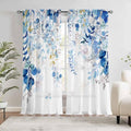 Blue Eucalyptus Curtains for Living Room 84" Length Watercolor Leaf Plant by GOLDLAWN