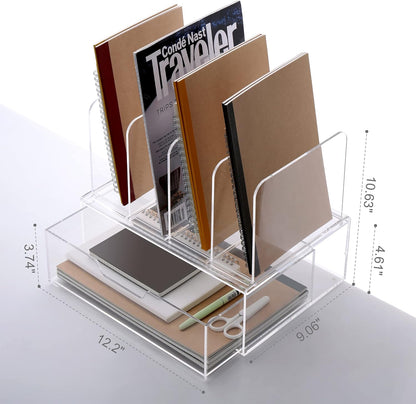 Desk Organizers and Accessories, Acrylic Desk Organizer with Drawer, Office Supplies Organization Storage, Clear Acrylic File Organizer for Desk - 1 Pack