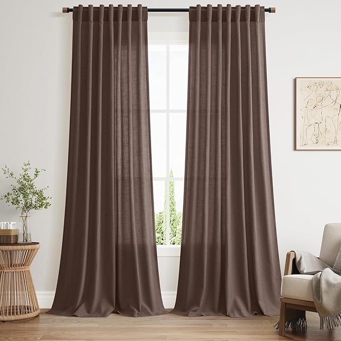 Cappuccino Linen Curtains for Living Room 100 Inches Long Light Filtering Semi by Nanspring