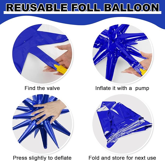 9Pcs Navy Blue Gold Star Balloons, Large Navy and Gold Explosion Star Foil - Image 8