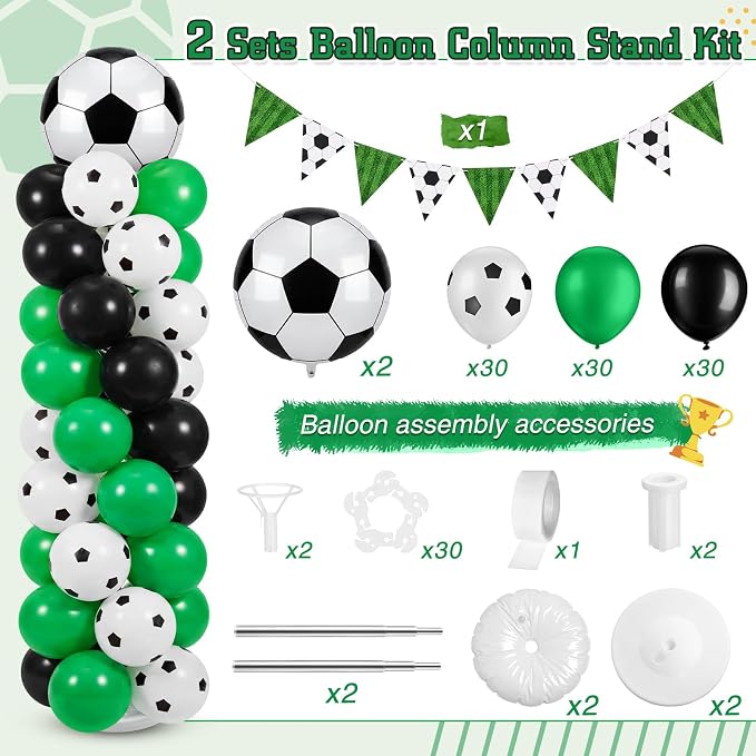Yalikop 2 Sets Soccer Party Balloon Column Stand Kit - Image 2