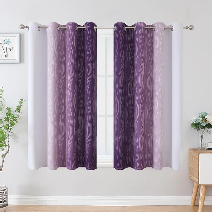 Purple and Greyish White Blackout Curtains 54 Inch Length, Light Blocking - Image 2