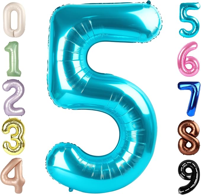 Number 5 Balloons 40 Inch for 5 15 Birthday Party Decorations, Light Blue | by Mluchee