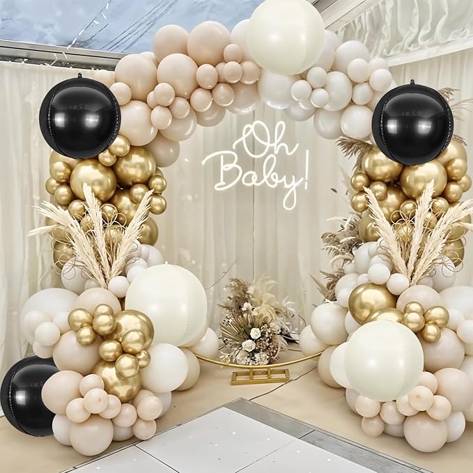 6Pcs Black Sand White Round Foil Balloons, Giant 4D Round Ball Balloon - Image 6