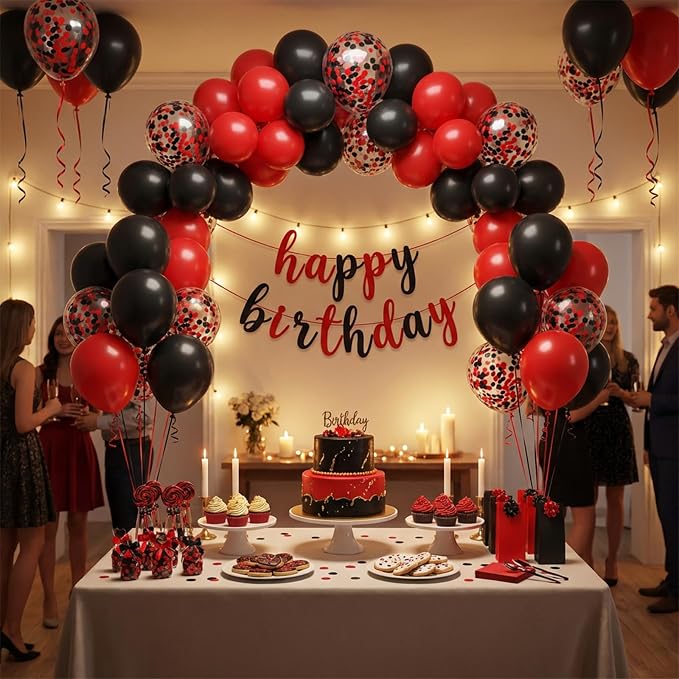 KBZVNAF Red and Black Latex Balloons 60 Pack 12 inch | Black Red Confetti Party - Image 3
