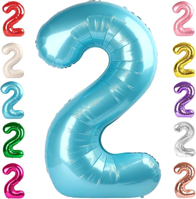 2 Balloon Numbers Birthday Decorations, 40In Pearl Blue Balloons by Mluchee