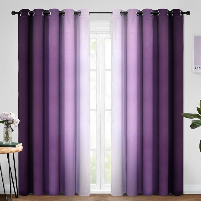 Yakamok Ombre Curtains Purple and Greyish White by Yakamok
