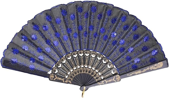 QIRMIZI 30 Pack Fabric Folding Handheld Fans, Perfect for Weddings, Parties, and Dancing,Royal Blue