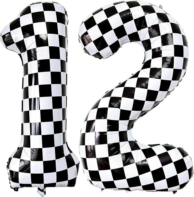 Number 12 Checkered Balloons 40 Inch Giant Race Car Checkered 12 Number Balloons by LHOAVWE