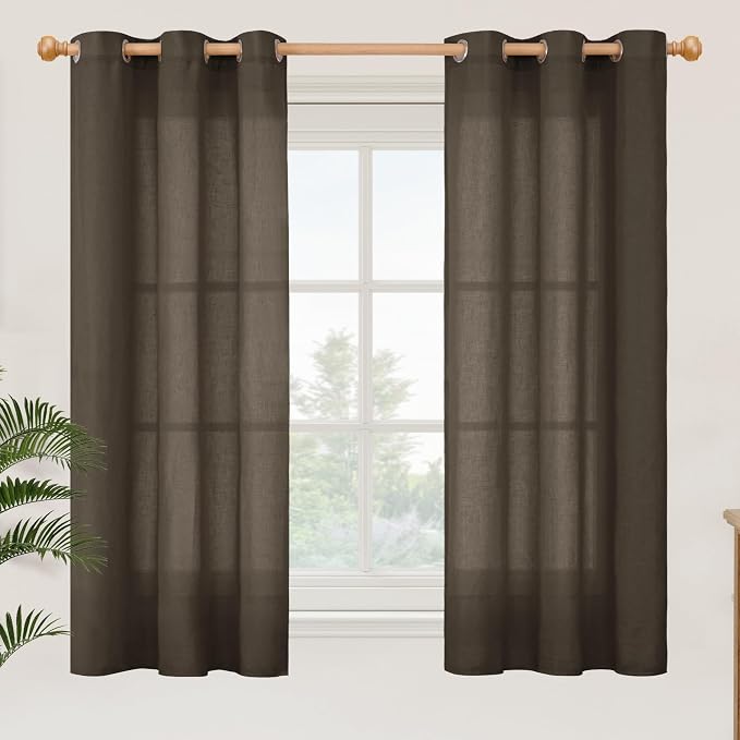 YoungsTex Dark Brown Linen Semi Sheer Curtains 45 Inches Length by YoungsTex