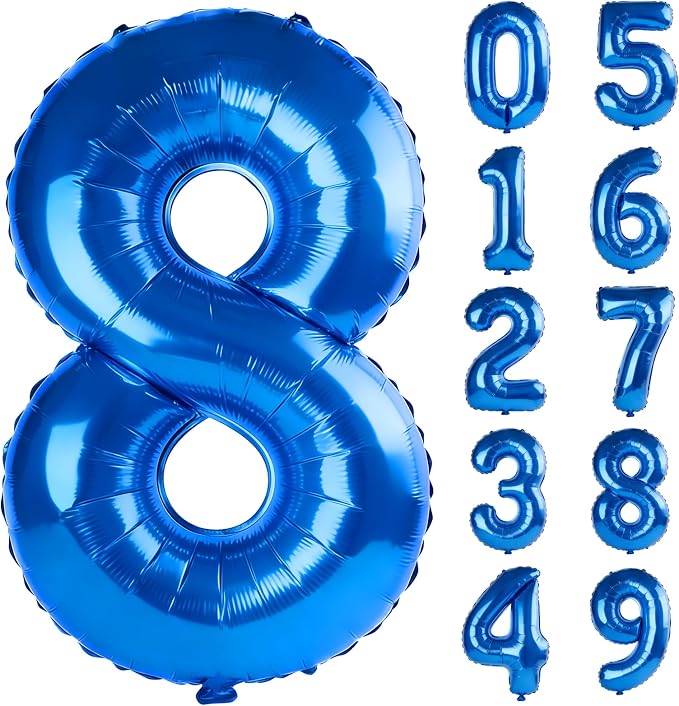 40 Inch Number 8 Balloons for 8th Birthday Party Decorations, 0-100 Dark Blue by FOBELEC