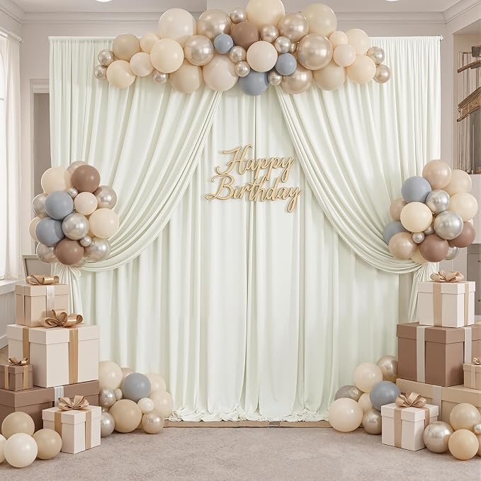 50ft x 10ft Wrinkle Free Ivory Backdrop Curtains - Image 5