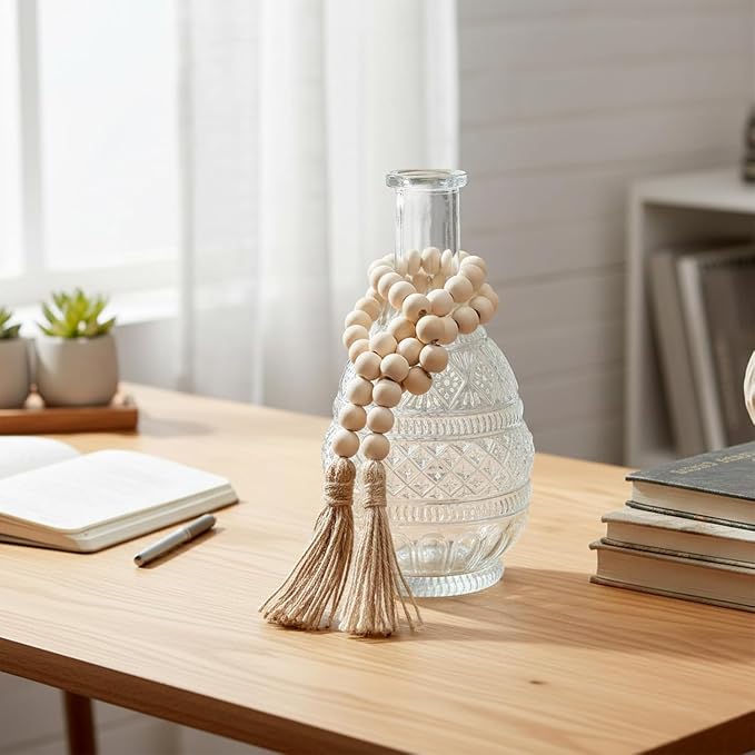 Wood Beads Garland with Tassels 33.86" | Table Beads Natural Prayer Bead Rustic - Image 6