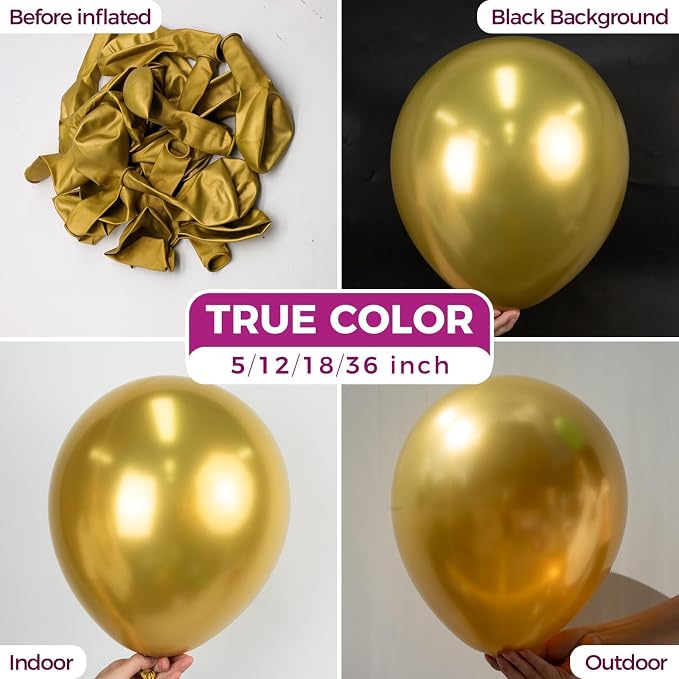 Bezente Gold Metallic Chrome Latex Balloons, 100 Pack 12 inch Gold Round Helium - Image 2