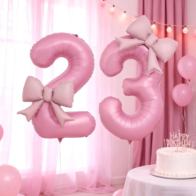 Bow Pink 3 Balloons, 40 Inch Giant Pink Bow Helium Foil Number 3 - Image 6