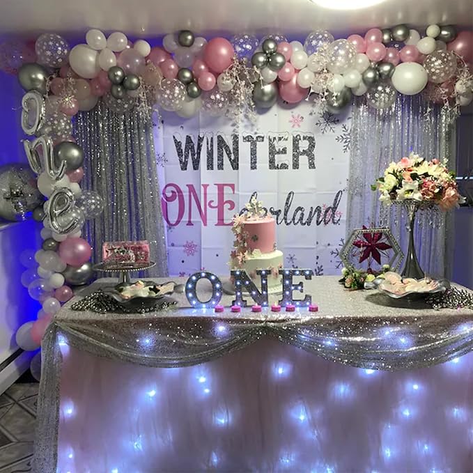 HILAVO Pink and Silver Balloons 12 Inch Winter Onederland Snowflake Balloon - Image 7