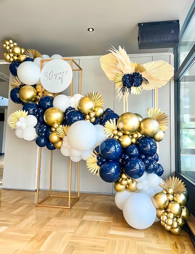Navy Blue and Gold Balloons, Party Decor | Dark Blue Metallic Gold White - Image 5