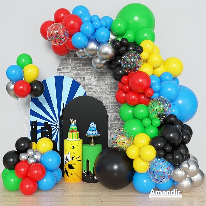 Amandir 153pcs Red Blue Yellow Black Green Balloon Arch Kit Different size | 18 by Amandir