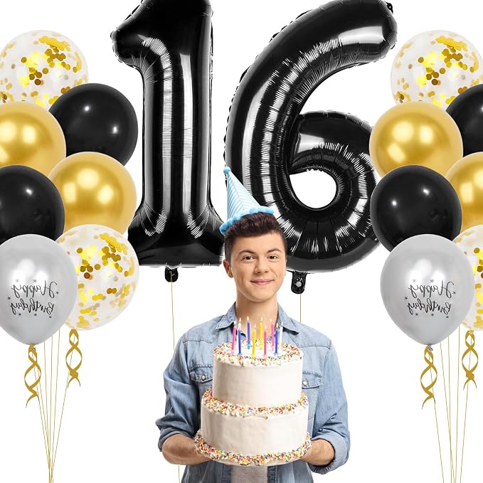 16th Birthday Decorations for Boys, 40 inch 16 Balloon Numbers - Image 4