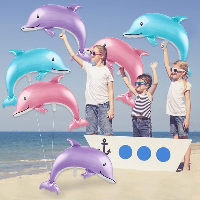 6 Pcs Dolphin Balloon 46 Inches Inflatable Dolphin Party Decorations Ocean - Image 4