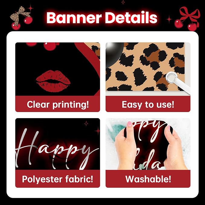 Cheetah Print Party Decorations 29pcs Cheetah Cherry Party Supplies | Red Black - Image 7