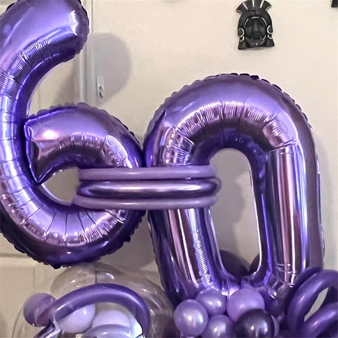 60th Birthday Balloons Purple for Women, 40 Inch Giant Mylar Foil Number 60 - Image 5