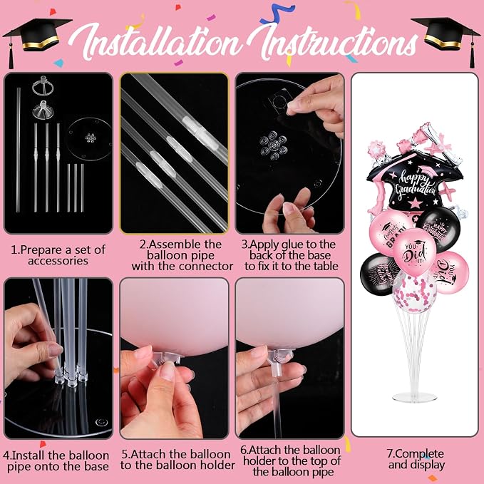 Jenaai Pink and Black 27 Pcs 2026 Graduation Balloon Centerpiece - Image 4