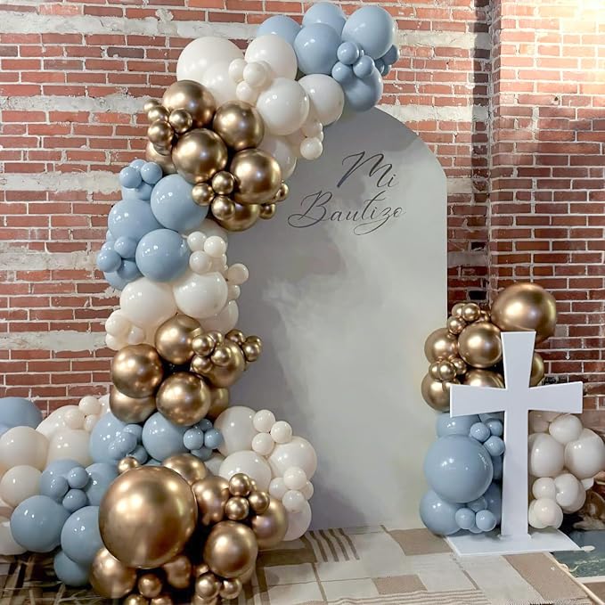 Dusty Blue Beige Balloons, 12 Inch Fog Blue Sand White Balloons - Image 5