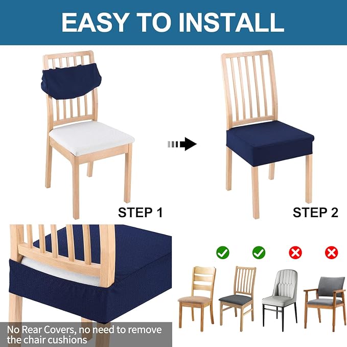 Smiry Waterproof Seat Covers for Dining Room Chairs, No Rear Covers | Stretch - Image 5