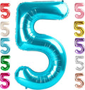 5 Balloon Numbers Birthday Decorations, 40In Light Blue Balloons by Mluchee