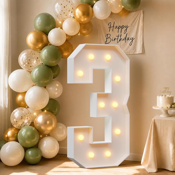 4FT Light Up Marquee Number 3 Warm White Light | Party Decor by Letsmakeitimpressive