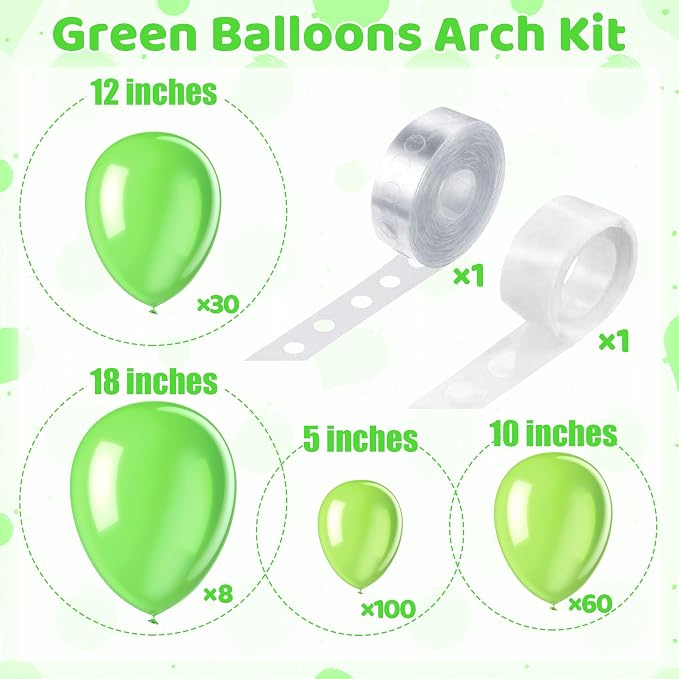 200 Pieces Green Balloons Lime Green Balloons Different Sizes 5 10 12 18 Inch - Image 2