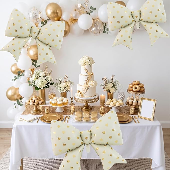 38 Inches Bow Balloon with Gold Heart Print - Image 6