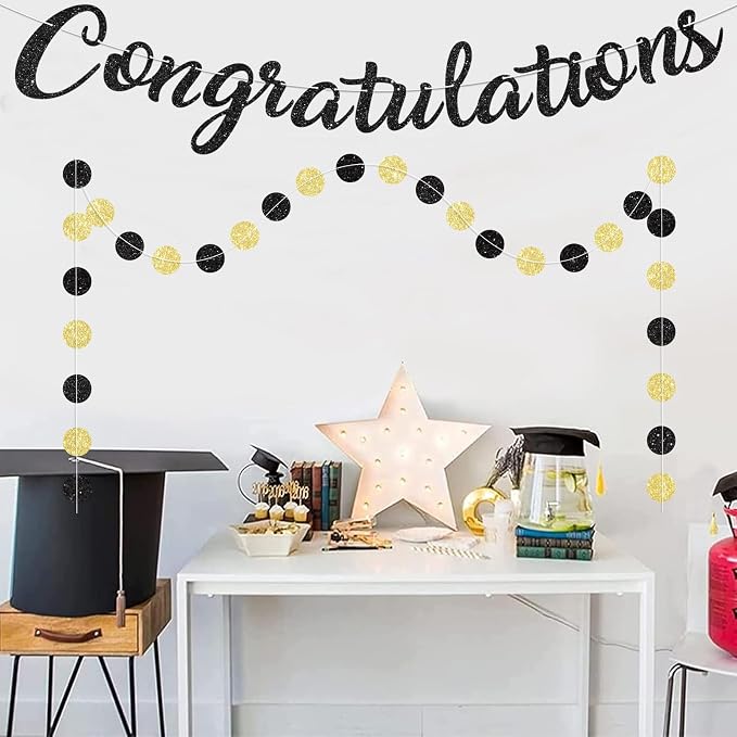 Black Congratulations Banner Sign Prestrung Congrats Banner Garland - Image 5