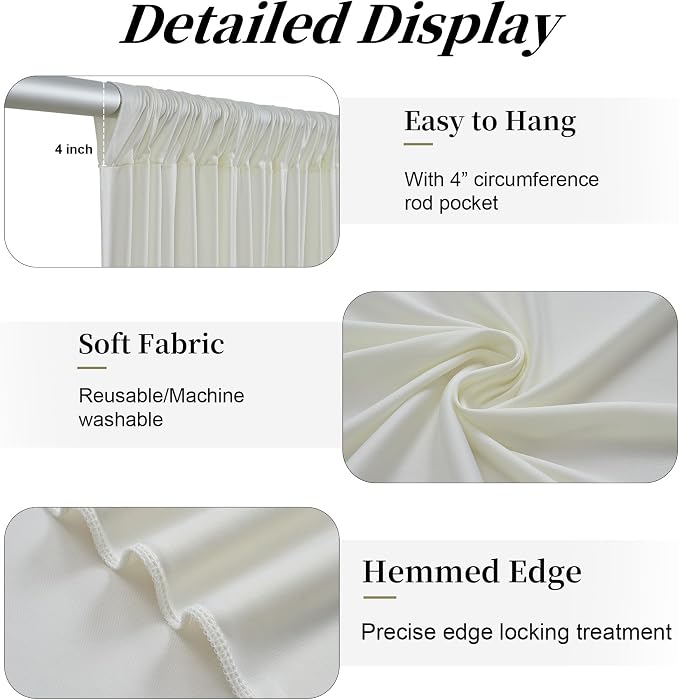 60ft x 12ft Wrinkle Free Ivory Backdrop Curtains - Image 4