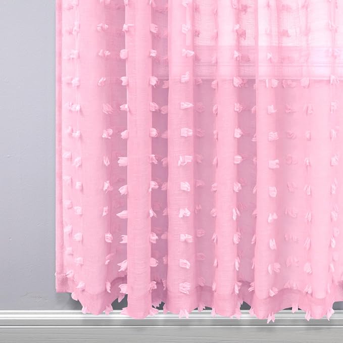 KOUFALL Baby Pink Curtains for Girls Room Baby Nursery Girl, Sheer Boho Pom Pom - Image 5