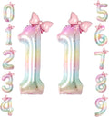 40" Giant Pastel Rainbow Number 11 Balloon Foil Pink Bow Decor Kit | Large 11 by TNCDJKPA