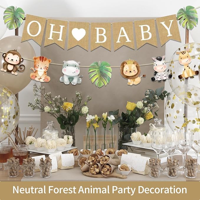 Weecent Pre-Strung 6ft Oh Baby Banner Safari Baby Shower Decorations | Burlap - Image 2