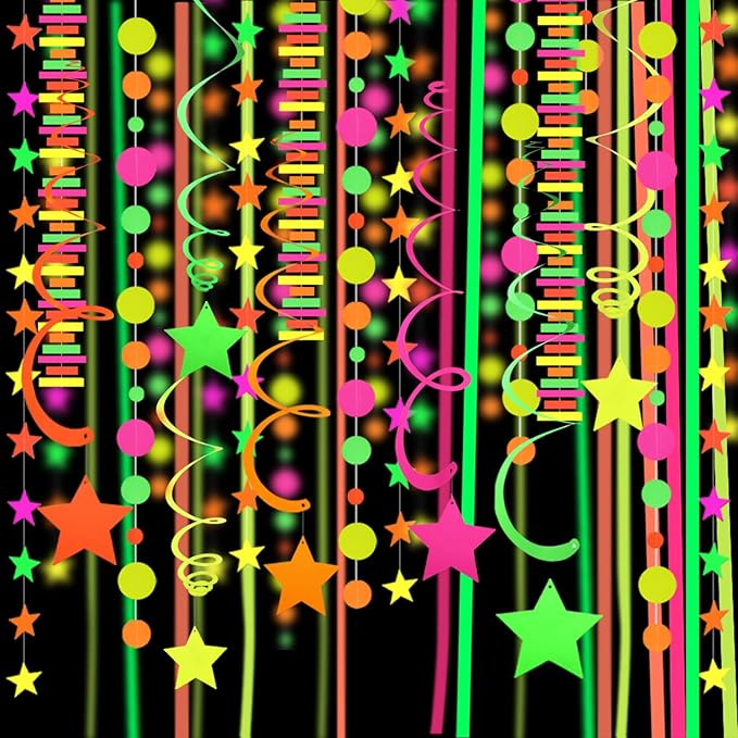 530feet UV Paper Neon Garland Neon Streamers Glow in The Dark Glow Party by WELITTCON